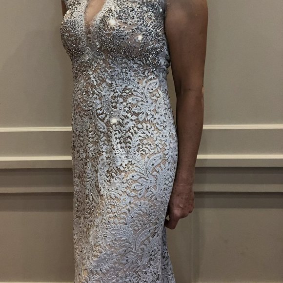 Luxury Jovani Silver Dress Long - Picture 4 of 16